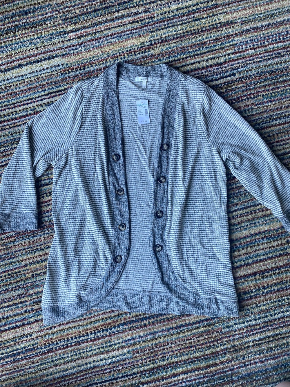 Maurices Light Gray & Cream Striped Open Front Cardigan